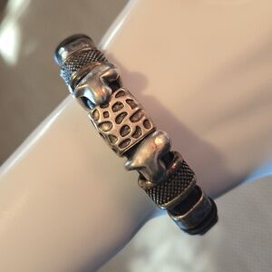 Leather Tribal Design Bracelet  Magnetic Closure